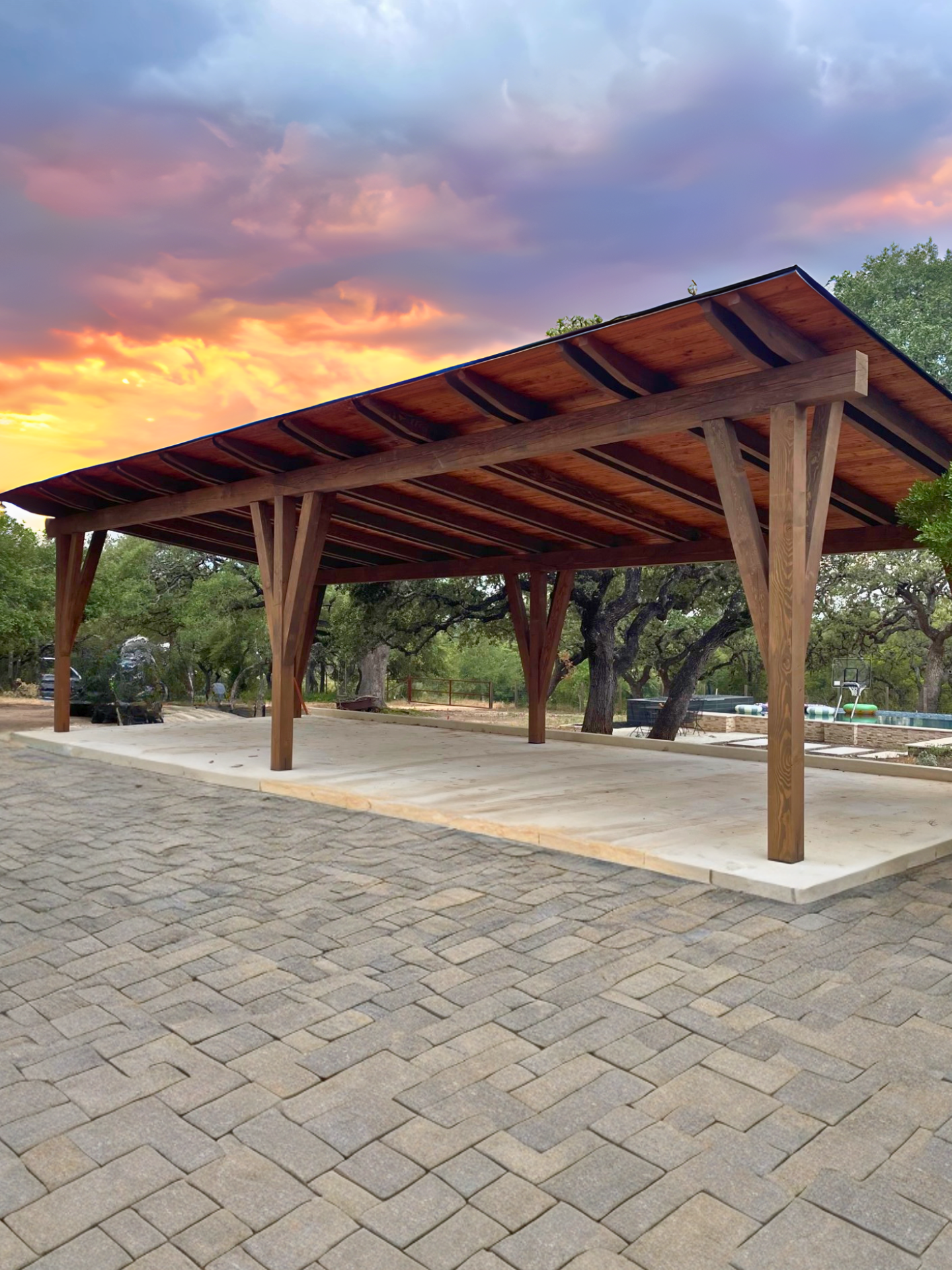 Boerne, Texas, hill country, pavilions, carport, car covering, outdoor garage, outdoor entertaining, venue covering, freestanding, modern, pavilion kit, shade covering, pool covering