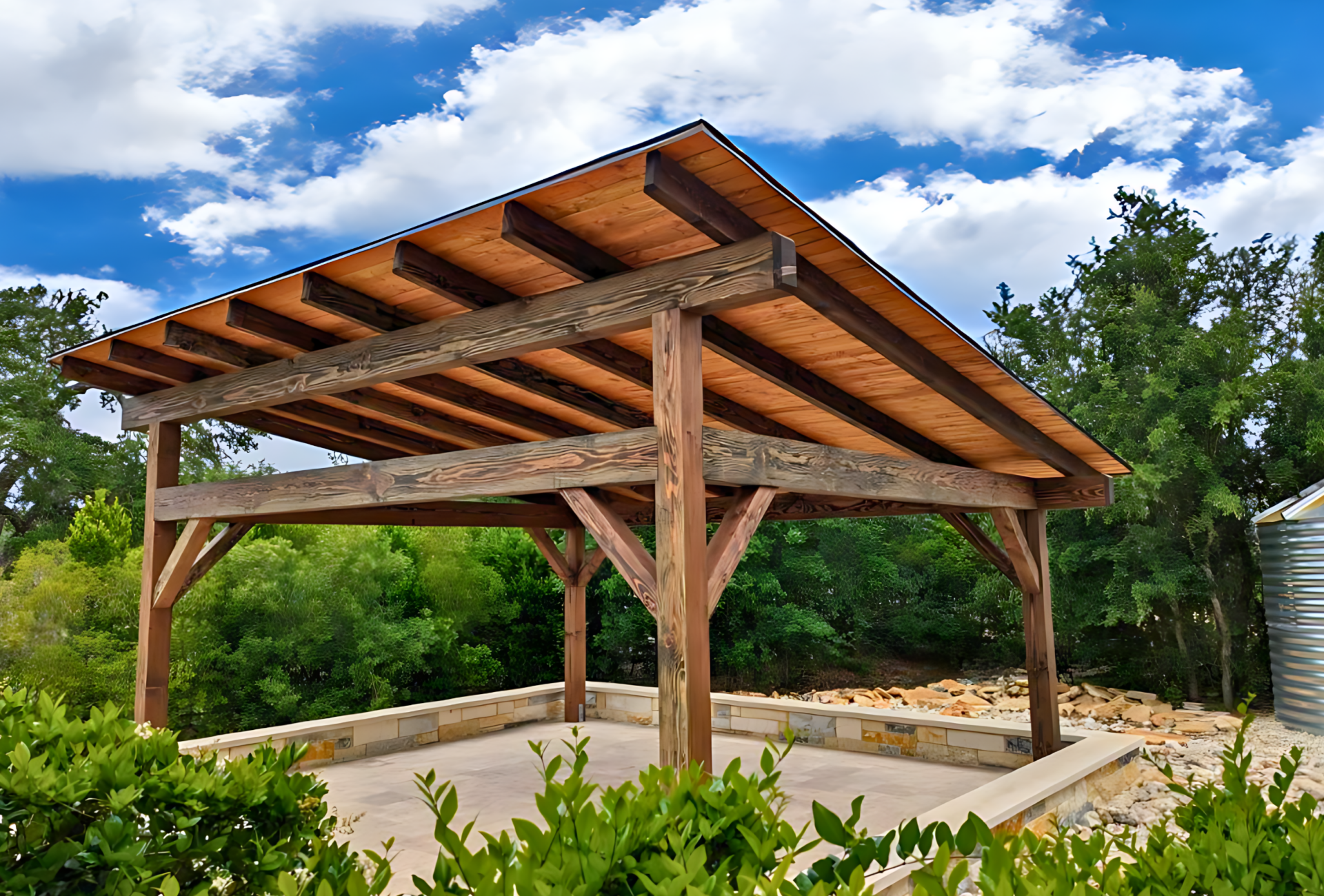 Driftwood, Texas, Pavilion, concrete, backyard, garden, shade, wood, wooden structure, freestanding, custom