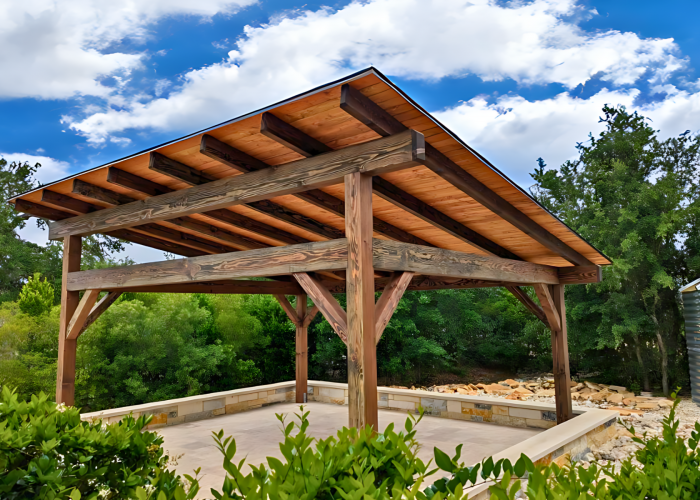 Driftwood, Texas, Pavilion, concrete, backyard, garden, shade, wood, wooden structure, freestanding, custom