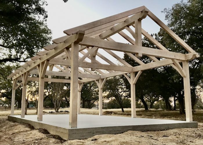 19x29, Heavy Beam, 8 Posts, Pavilion, King Post, Standing Seam Metal Roof or R Panel Metal Roof, Custom Stain, Concrete or Cement Pad, Commercial, Outdoor, Freestanding, Douglas Fir, Cedar, Austin, Cedar